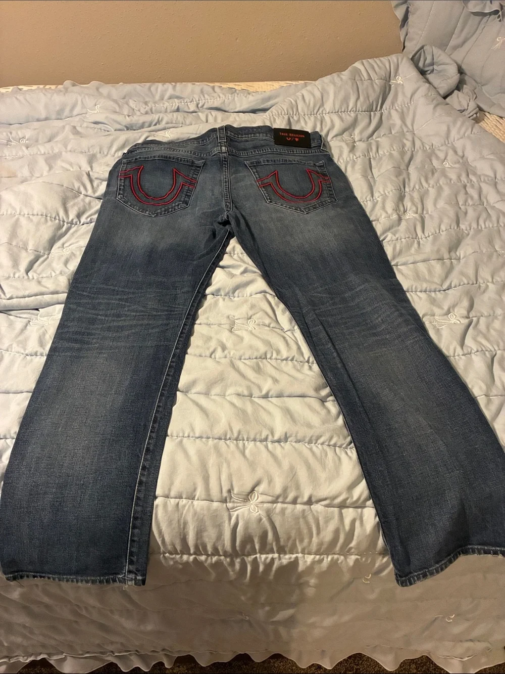 True Religion Men's Faded Blue Straight Jeans